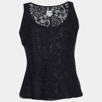 Pre Owned Armani Collezioni Black Lace Sleeveless Blouse S