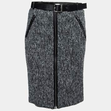 Pre Owned Armani Collezioni Black Monochrome Tweed Belted Skirt S
