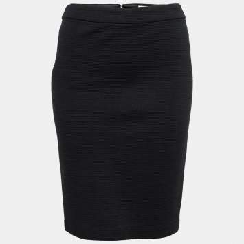 Pre Owned Armani Collezioni Black Wool Stretch Pencil Skirt S