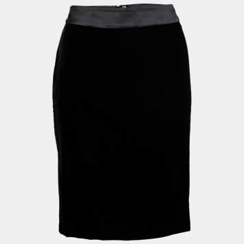 Pre Owned Armani Collezioni Black Velvet Knee-Length Skirt M
