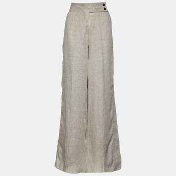 Pre Owned Armani Collezioni Light Beige Linen Flared Trousers L Waist 35" 