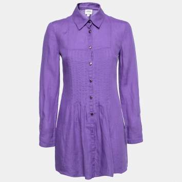 Pre Owned Armani Collezioni Purple Synthetic Pintuck Button Front Tunic S