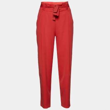 Pre Owned Armani Collezioni Pink Silk Belted Pants S