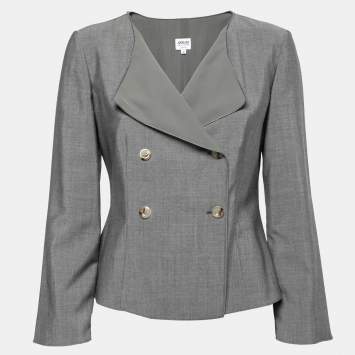 Pre Owned Armani Collezioni Grey Wool Double Breasted Blazer M