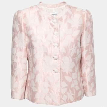 Pre Owned Armani Collezioni Pink Floral Jacquard Button Front Suit Jacket L