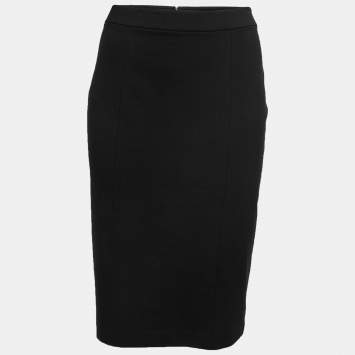 Pre Owned Armani Collezioni Black Stretch Knit Knee-Length Skirt L