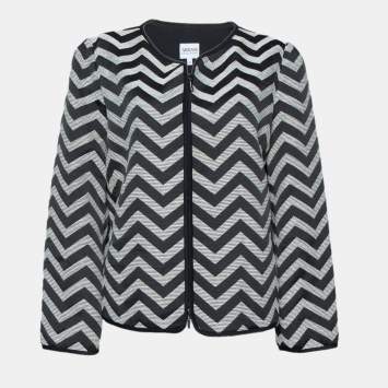 Pre Owned Armani Collezioni Black Zig Zag pattern Zip Front Jacket L