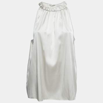 Pre Owned Armani Collezioni Silver Satin Silk Sleeveless Top XL
