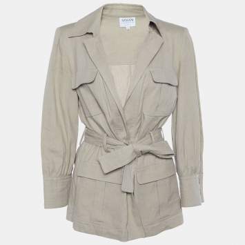 Pre Owned Armani Collezioni Beige Linen & Cotton Belted Short Coat L
