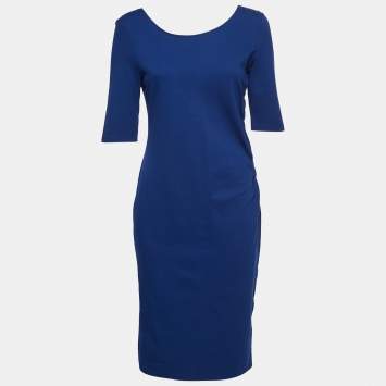 Pre Owned Armani Collezioni Blue Knit Braid Detail Midi Dress M