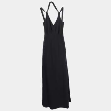 Pre Owned Armani Collezioni Black Crepe V-Neck Sleeveless Maxi Dress S