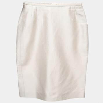 Pre Owned Armani Collezioni Beige Jacquard Pencil Skirt S