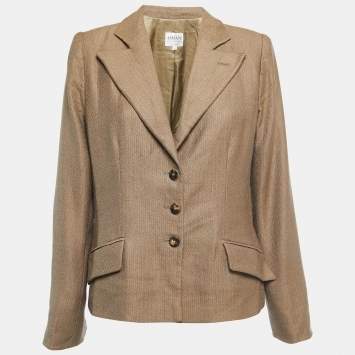 Pre Owned Armani Collezioni Dark Beige Patterned Wool Single Breasted Blazer L