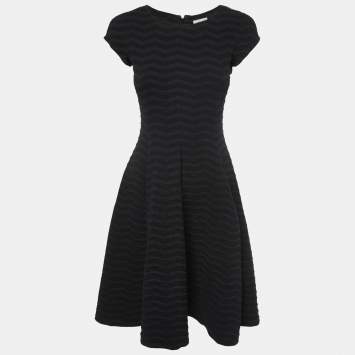 Pre Owned Armani Collezioni Black Patterned Knit Midi Dress M