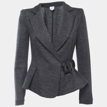 Pre Owned Armani Collezioni Charcoal Grey Patterned Wool Blend Blazer M