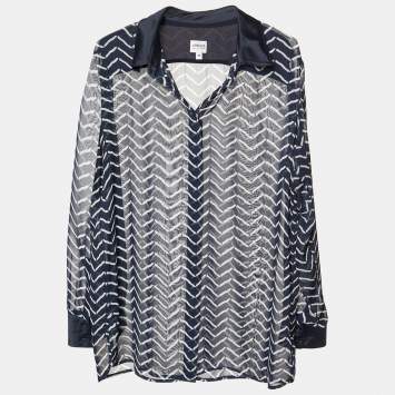 Pre Owned Armani Collezioni Navy Blue Printed Silk Blend Shirt L