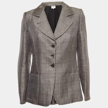 Pre Owned Armani Collezioni Grey Checked Wool Blend Blazer S