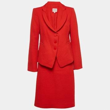 Pre Owned Armani Collezioni Red Knit Skirt and Blazer Set L