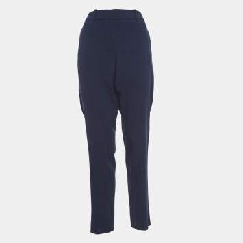 Pre Owned Armani Collezioni Navy Blue Wool Wide Leg Trousers L