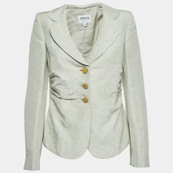 Pre Owned Armani Collezioni Light Grey Jacquard Single Breasted Blazer M