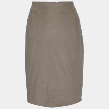 Pre Owned Armani Collezioni Brown Silk Crepe Pencil Skirt M
