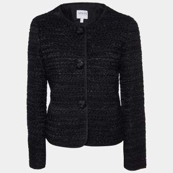 Pre Owned Armani Collezioni Black Tweed Button Front Jacket S
