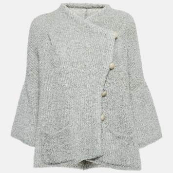 Pre Owned Armani Collezioni Grey Wool Knit Buttoned Sweater M