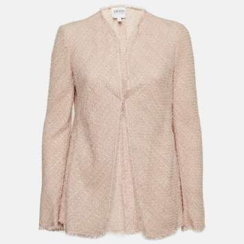 Pre Owned Armani Collezioni Pink Tweed Raw Edge Detail Cardigan L