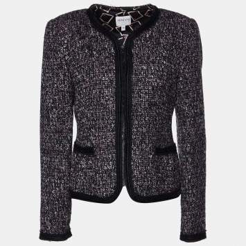Pre Owned Armani Collezioni Black Tweed Button Front Jacket L