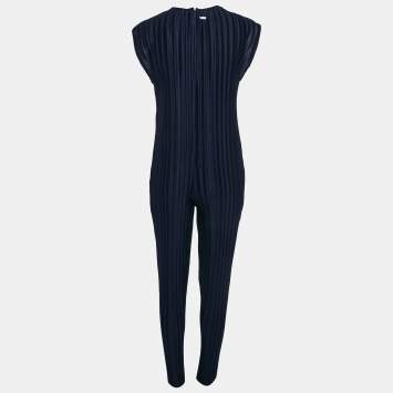 Pre Owned Armani Exchange Navy Blue Plisse Sleeveless Jumpsuit M