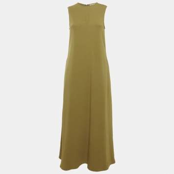 Pre Owned Asceno Olive Green Crepe Sleeveless Long Dress XS