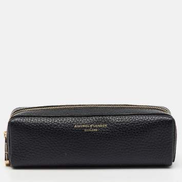 Aspinal Of London Black Leather Small Case Zip Pouch 
