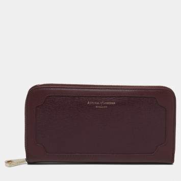 Pre Owned Aspinal Of London Burgundy Leather Zip Continental Wallet