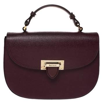 Pre Owned Aspinal Of London Burgundy Leather Letterbox Saddle Top Handle Bag