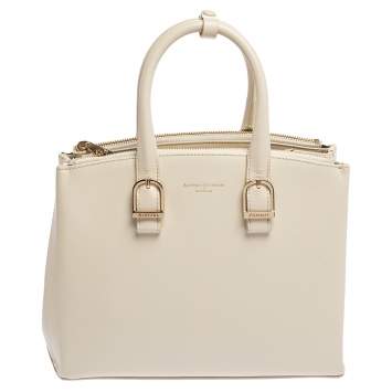 Pre Owned Aspinal Of London Off White Leather Midi Madison Tote