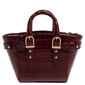 Pre Owned Aspinal Of London Red Croc Embossed Leather Marylebone Tote