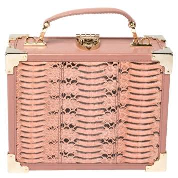 Pre Owned Aspinal of London Pink Watersnake and Leather Mini Trunk Top Handle Bag