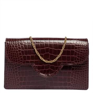 Pre Owned Aspinal of London Burgundy Croc Embossed Leather Ava Shoulder Bag