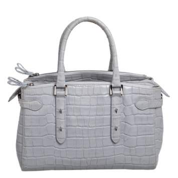 Pre Owned Aspinal Of London Grey Croc Embossed Leather Brook Street Tote