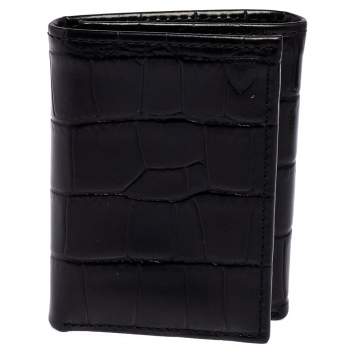Pre Owned Aspinal Of London Black Croc Embossed Leather Trifold Wallet