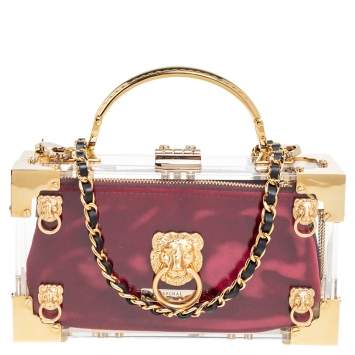 Pre Owned Aspinal Of London Gold/Transparent Acrylic Gold Lion Trunk Top Handle Bag