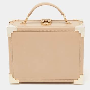 Pre Owned Aspinal of London Beige Leather Mini Trunk Top Handle Bag