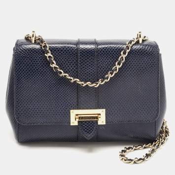 Pre Owned Aspinal Of London Blue Snakeskin Embossed Leather Small Lottie Shoulder Bag