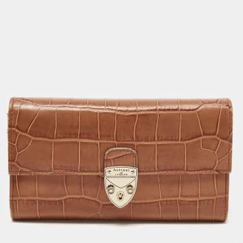 Aspinal Of London Brown Croc Embossed Leather Mayfair Continental Wallet 