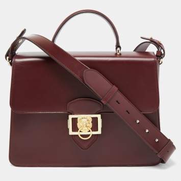 Pre Owned Aspinal Of London Burgundy Leather Lion Lansdowne Top Handle Bag