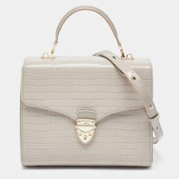 Pre Owned Aspinal Of London Grey Croc Embossed Leather Mayfair Top Handle Bag