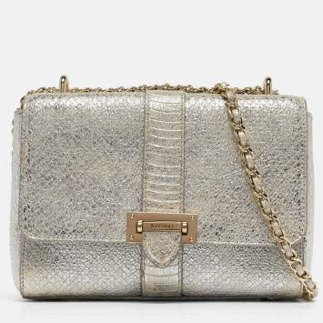 Pre Owned Aspinal Of London Silver Python Embossed Leather Small Lottie Shoulder Bag