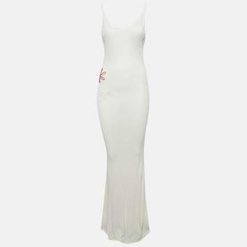 Pre Owned Asta Resort Off White Stretch Crepe Stella Maxi Dress S