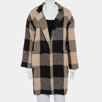 Pre Owned Astr The Label Black & Beige Checkered Wool Open Front Cora Coat S