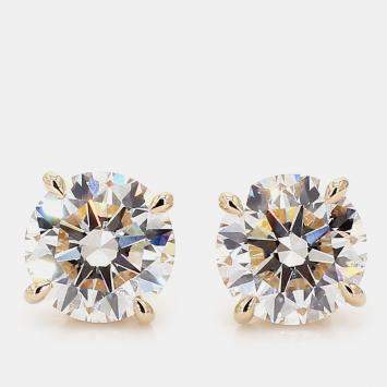 Pre Owned 6.05 cts Round Lab Grown Diamond 14k Yellow Gold 4 Prong Basket Studs